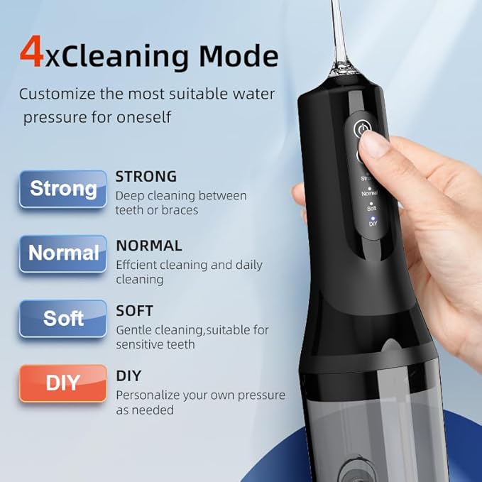 Water Flosser Cordless with 260ML Removable Tank 4 Cleaning Modes Oral Irrigator for Braces and Sensitive Gums(White)
