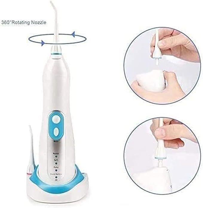 Water Flosser Portable Dental Oral Irrigator with 3 Modes 4 Replaceable Jet Tips Rechargeable Waterproof Teeth Cleaner for Home and Travel -135ml Detachable Reservoir(Blue-B)