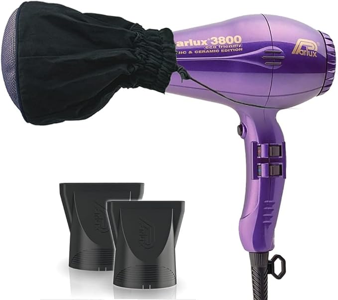 Parlux 3800 Eco-Friendly Ionic &amp Ceramic Violet Hair Dryer + M Hair Designs Metal Mesh Diffuser (Bundle) – Lightweight Fast-Drying Frizz-Control Blow Dryer for Salon-Quality Styling