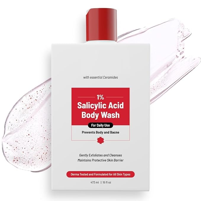 HS 1% Salicylic Acid Body Wash 473ml | Paraben &amp SLS Free | Gentle Exfoliating Shower Gel | Prevents Body Acne Bumpy Skin &amp Deep Cleanses Skin | For Men &amp Women