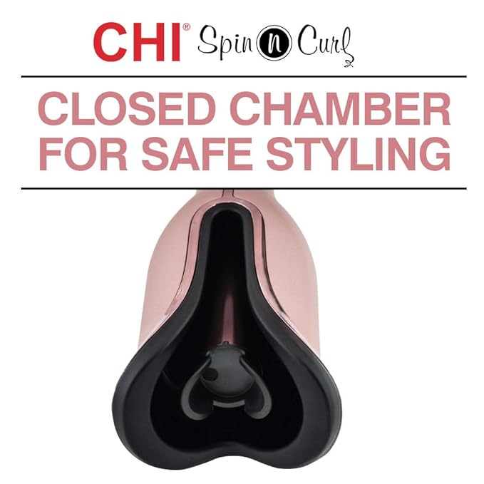 CHI Spin N Curl 1″ Ceramic Rotating Curling Iron Adjustable Preset Heat Settings for All Hair Types Salon-Quality Curls &amp Waves Auto Shut-Off Tangle Protection Rose Gold