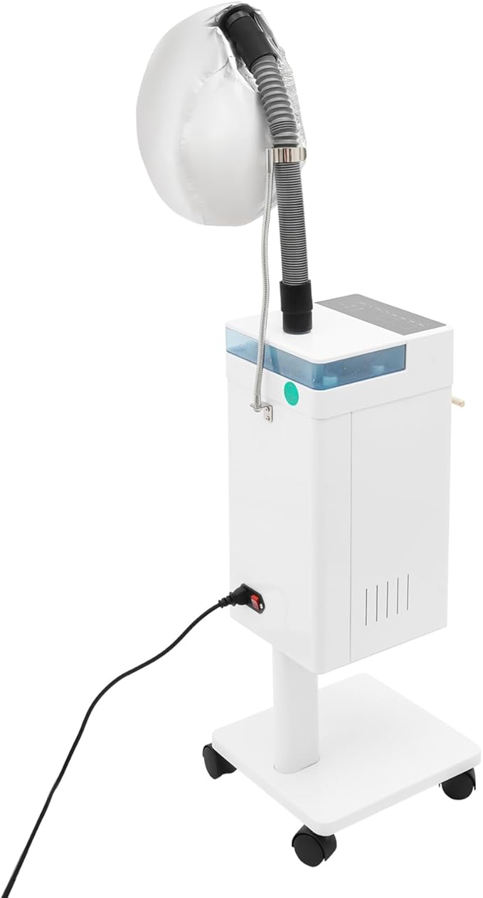 Professional Standing Hair Steamer 110V Hair Steamer Nano Micro Mist Modern Style Multi-Function Hair Care Equipment Hooded Hair Steam Cap Treatment-Heated Micro Mist Steamer for SPA Home (White)