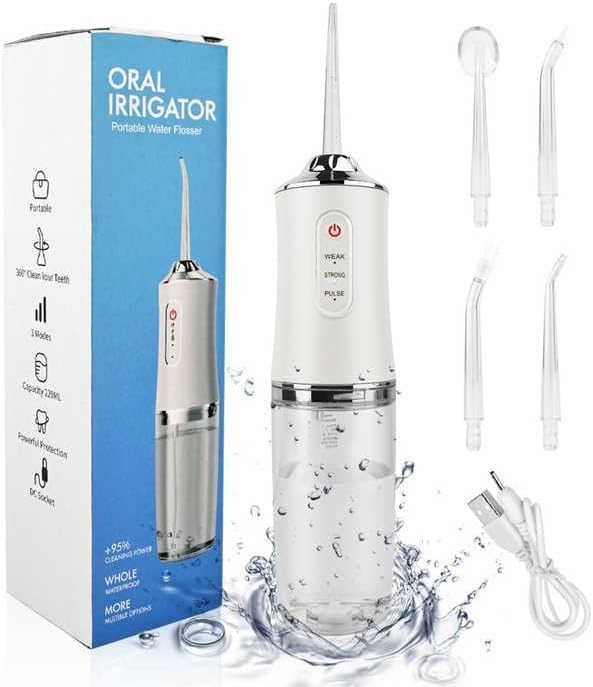Generic Water Dental Flosser Teeth Picks - 4 Jets 3 Modes Portable Cordless Water Flosser for Teeth Cleaner IPX7 Waterproof Oral Irrigator Rechargeable for Travel HomeGums Braces Care (Green)