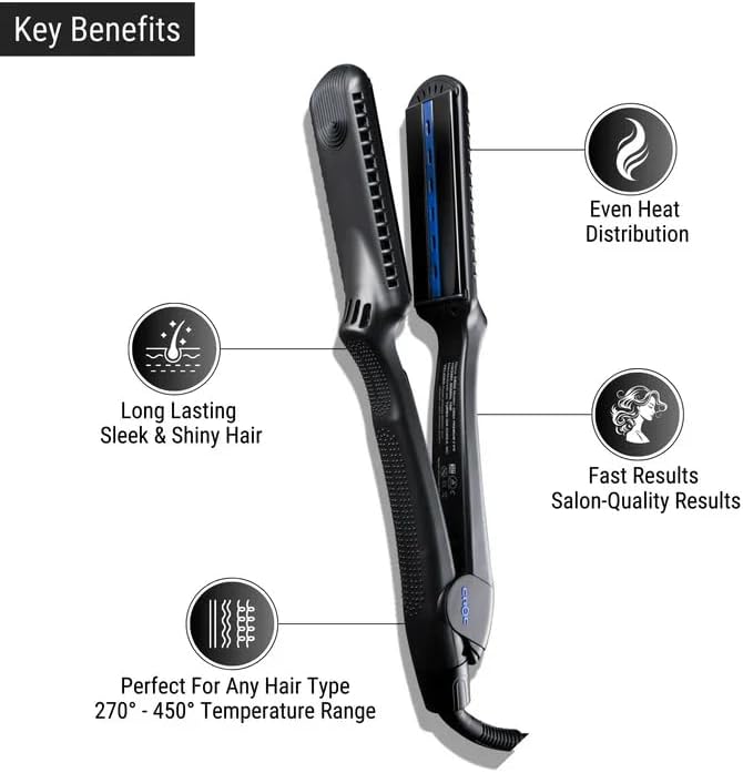 Croc Premium Pico Infrared Black Titanium Flat Iron 1.75 Inches Wide 270°-450° Temperature Range All Hair Types Corded Electric