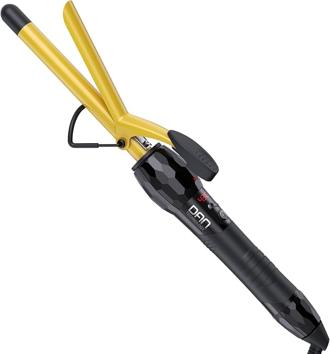 DAN Technology 5/8 Inch Curling Iron Wand Tourmaline Ceramic Hair Curler with LCD Display (180°F–430°F) Fast Heating Dual Voltage Auto Shut-Off Black &amp Gold
