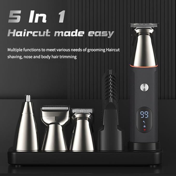 Hair Clippers for Men 5 in 1 Grooming Kit Hair Beard Trimmer for Men Rechargeable Electric Shaver Body Trimmer Eyebrow Nose Ear Waterproof