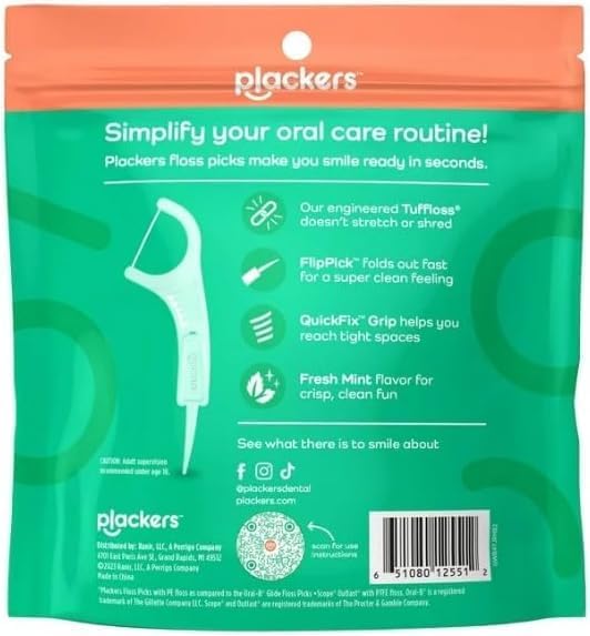 (3 Pack) Pl-Ackers Micro Mint Dental Floss Picks Fresh Mint ~ (300 Count)