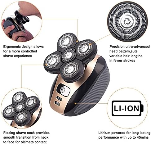 Electric Razor for Men 4D 5-in-1 Floating Head Men's Electric Shaver Kit Portable Rechargeable IPX7 Waterproof Shaver Nose Hair Trimmer Bald Body Razor