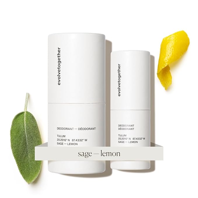 evolvetogether Aluminum Free Natural Deodorant Duo for Women &amp Men | Lemon Sage &amp Patchouli | Neutralizes Odors Soothes Skin | Vegan Cruelty-Free Baking Soda Free | Tulum 1.69 Oz