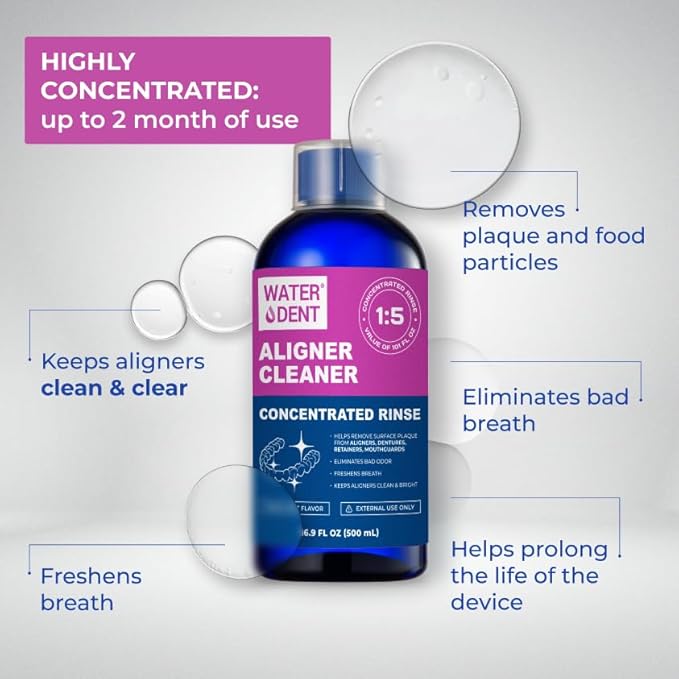 ALIGNER Cleaner Rinse | Concentrated | Clean INVISIALIGN retainers dentures Mouth Guards | 2 Month Supply (Pack of 1 - Value of 101 fl.oz) Alcohol Free Minty &amp Fresh. Made in USA - Pack of 1
