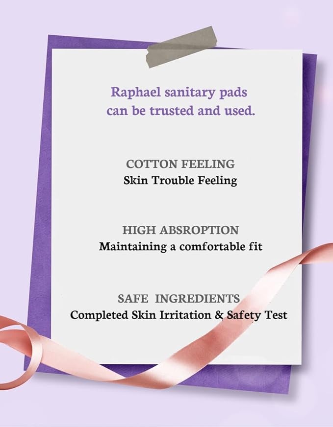 RaphaelAngel Ultra-Thin Safety Cotton Sanitary Pads with Wings (Overnight-Absorbency / 28Counts) - Leak-Free Comfort Feminine Care Women High Absorption Clean Ingredients Hypoallergenic