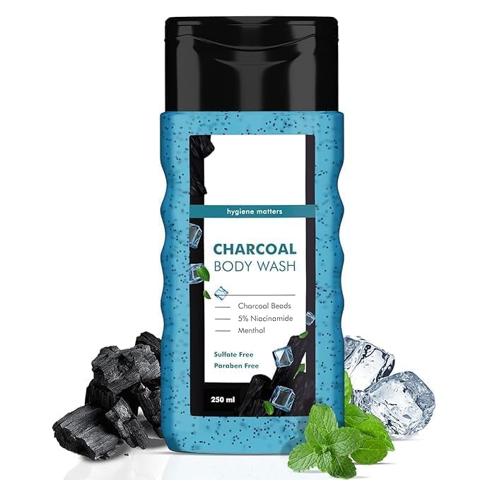 MI 3 in 1 Action Charcoal &amp Menthol Body Wash | With Menthol 5% Niacinamide &amp Activated Charcoal Beads | 250ml
