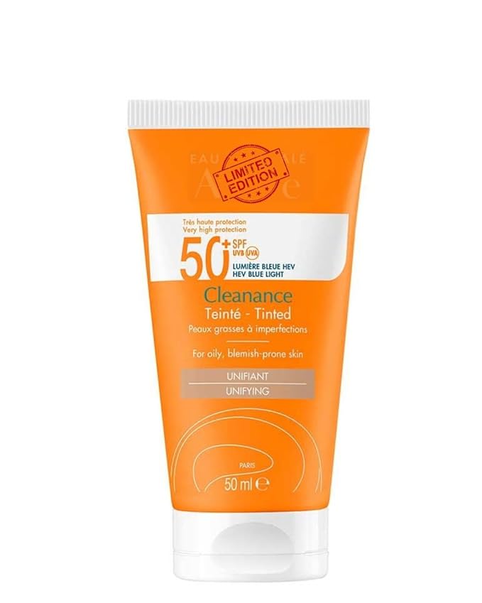 Clean Solaire Tinted SPF 50 Facial Sunscreen – For Face and Neck Oily &amp Acne-Prone Skin Sebum-Regulating Tone-Evening Broad-Spectrum UVA/UVB Non-comedogenic Water Resistant 1.7 Fl Oz