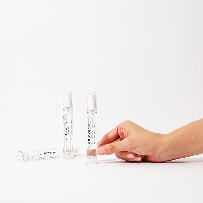 Antevorta Intimate Pocket Spray Set | Moisturizing &amp Hydrating for Dryness Neutralizes Odor Irritability With Organic Alpine Skullcap Edelweiss &amp Japanese Honeysuckle 1.72 oz