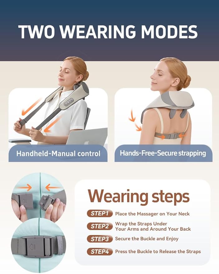 Shiatsu Neck and Shoulder Massager with Heat 6D Deep Tissue Massager for Pain Relief Cordless Portable Electric Kneading Massager for Home Office Gift for Mom Dad Birthday New Year