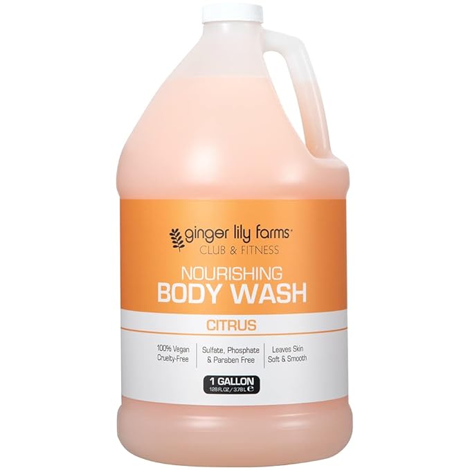 Ginger Lily Farms Club &amp Fitness Nourishing Body Wash 100% Vegan &amp Cruelty-Free Citrus Scent 1 Gallon Refill (Pack of 4)