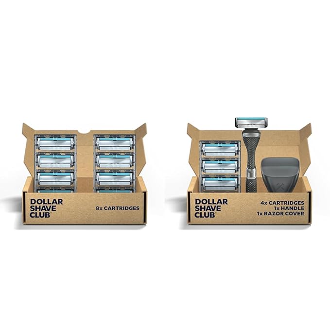 Dollar Shave Club 4 Blade Razor Refill Cartridges 8 Count and Shaving Kit with Diamond Grip Razor Handle 4 Blade Refills