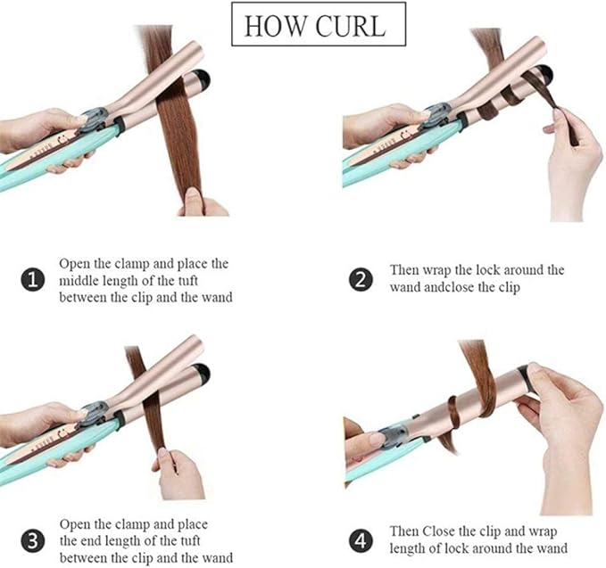 Portable Curling Bar 150-220℃ Curling Iron Adjustable for 60 Minutes Automatically Closing Curling Iron with Insulating Gloves-Blue for Hair Styling (Blue One Size)