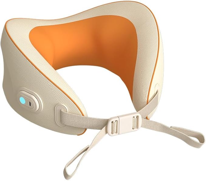 U-Shaped Neck Massager Portable Rechargeable Kneading Massager Pillow 4 Convex Point 3D Massage Head Pain Relief Deep Tissue for Long Flights Car Rides Adjustable Lock and Removable Washable