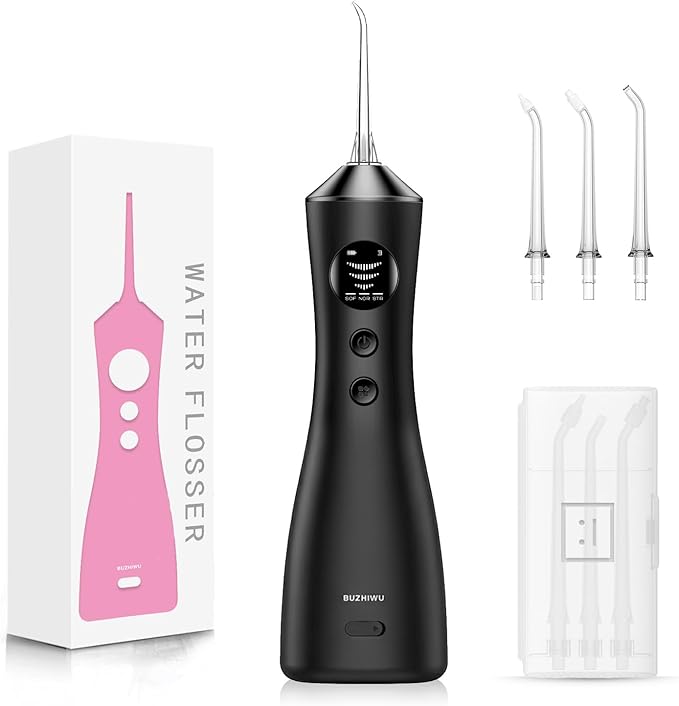 Water Dental Flosser for Teeth Portable Cordless Water Flosser with 300ML Rechargeable with Type-C IPX7 Waterproof Water Flossers for Adults with 3 Intensity Modes and 3 Flossing Tips