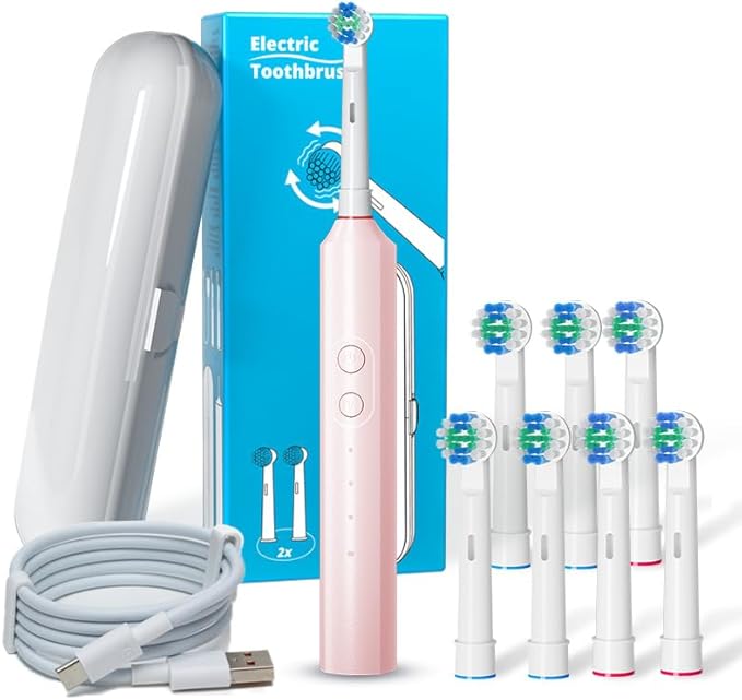 Rotating Electric Toothbrush Fully Waterproof Couples Version (PinkOne Size)