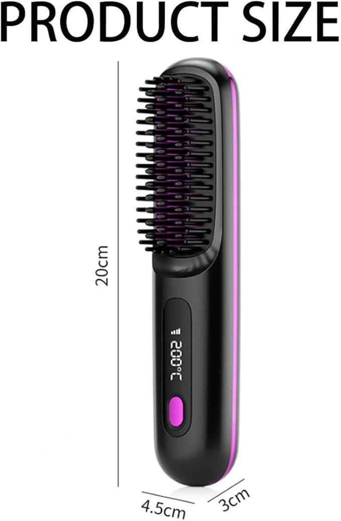 BellaBrush Pro Bella Brush Pro Portable Straightener Brush Heated Hair Comb Hair Straightener Brush Cordless Hair Straightener Brush Portable Brush Straightener for Women(Black)