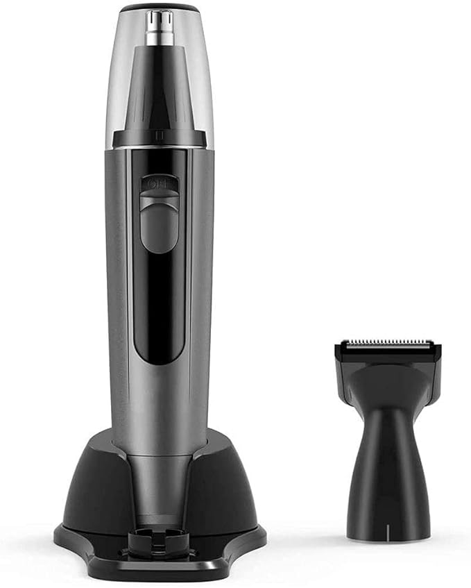 Nose and Ear Hair Trimmer Men's Wet/Dry Trimmer Portable Ear Nose Hair Trimmer Battery-Operated Waterproof Stainless Steel Head Cleaning Brush Black