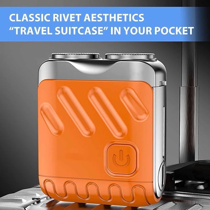 Luggage Mini Electric Rotary Dual Ring Pocket Beard Shaver Wet &amp Dry Shaving Cordless Rotary Shaver Portable Razor Suitcase Design USB Rechargeable for Home Travel (Blue)
