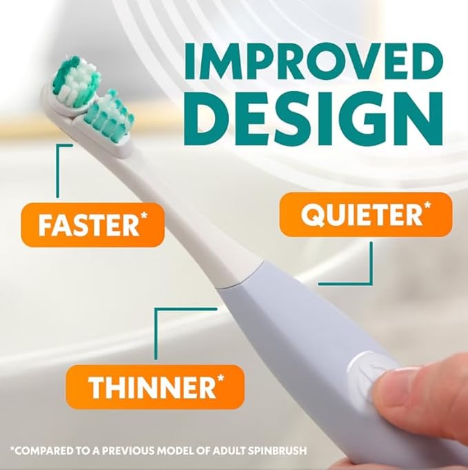 Spinbrush Pro Whiten Battery Powered Electric Toothbrush Bundle (2) Toothbrushes + (4) Replacement Heads Whiter Teeth in 1 Week Dual Action Whitening Cup &amp Soft Bristles ADA Accepted Family P