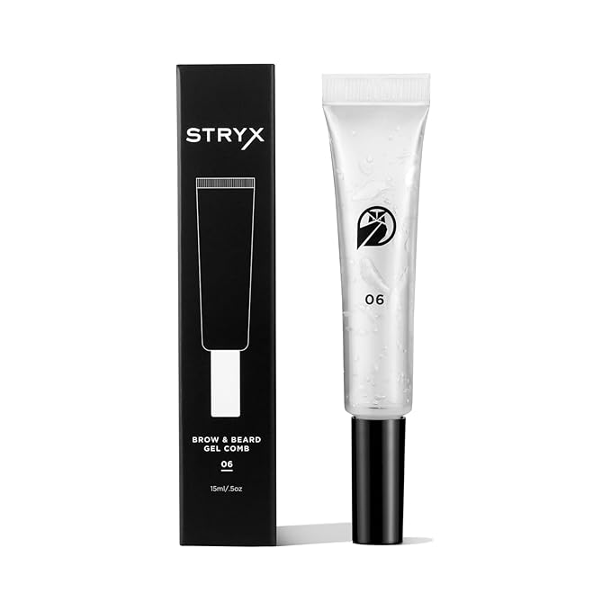 Stryx Mens Brow &amp Beard Gel Comb -Made in USA Beard Care good for Eyebrows with Brush Applicator - Moisturizing Aloe Vera Bamboo &amp Cucumber Extracts for Subtle &amp Non-Sticky Hold