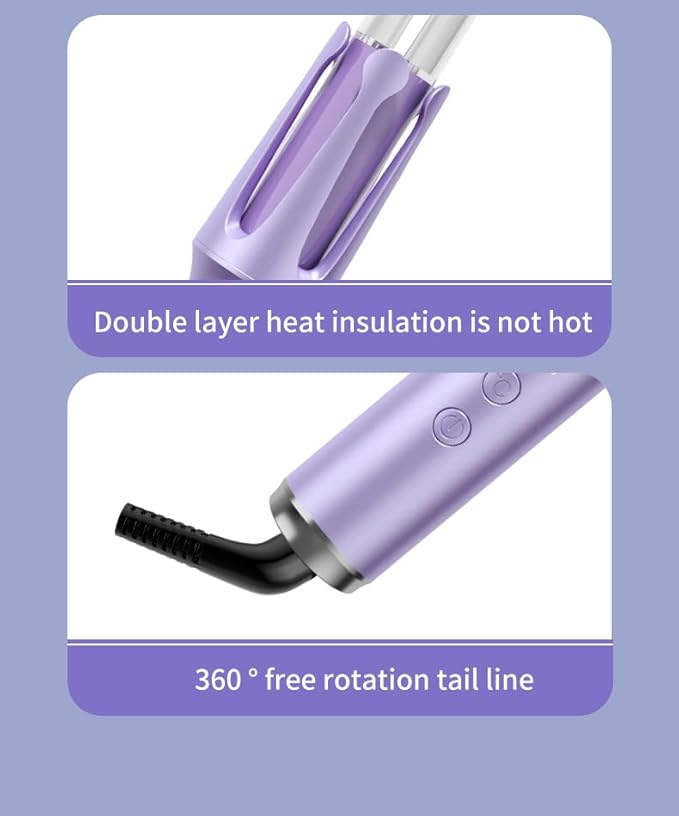 Automatic Rotating Curling Iron with 4 Temperature - Beach Waves Curling Wand Portable Hair Curler Dual Voltage &amp Lightweight for Travel Automatic Shut-Off Anti-Scald-Pink