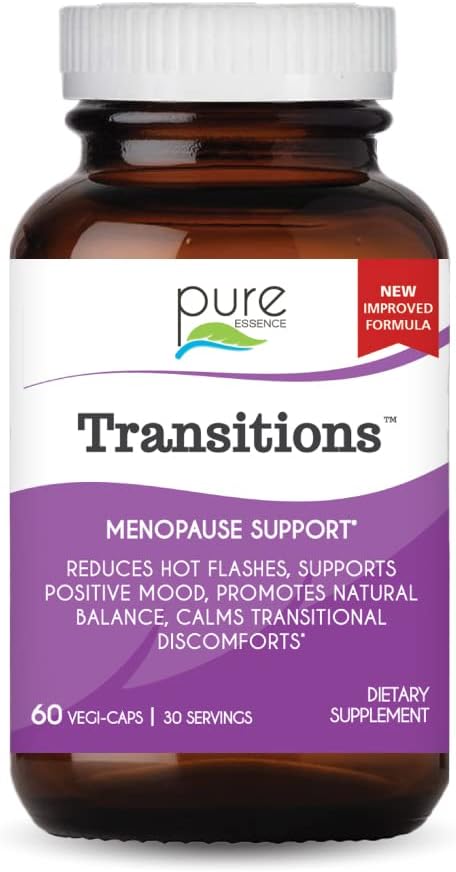 Pure Essence Labs Transitions Vitamins for Women Natural Menopause Relief Supplement to Promote Hormone Balance Reduce Hot Flashes Mood Swings &amp Night Sweats 60 Capsules