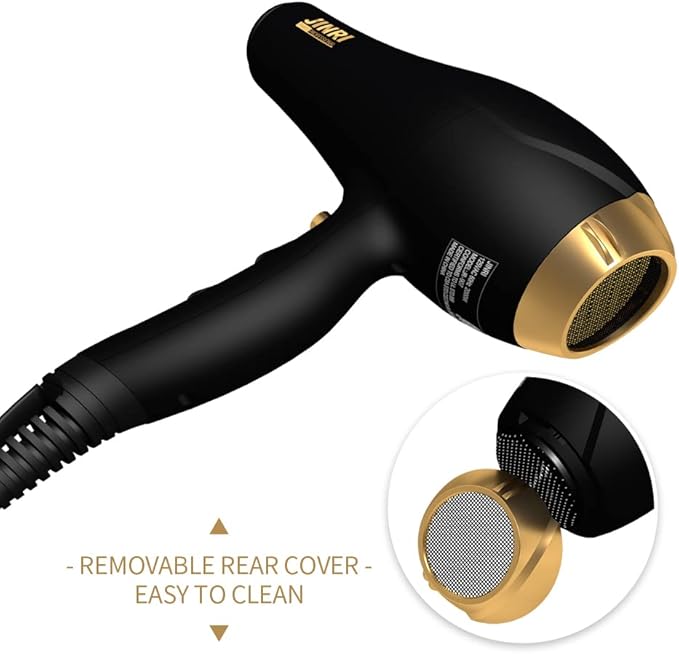 JINRI 2000W Hair Dryer with Negative Ion &amp Infrared - Black 3 Heat &amp 2 Speed Detachable Air Intake Concentrator/Diffuser Hanging Strap