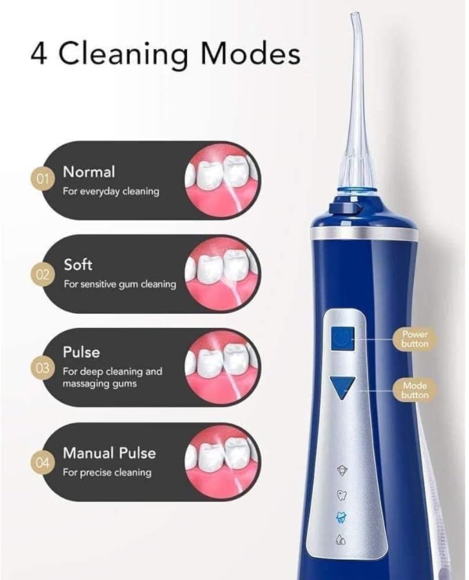 Water Flosser Portable Dental Oral Irrigator with 4 Modes Rechargeable Waterproof Teeth Cleaner for Home and Travel -220ml Detachable Reservoir