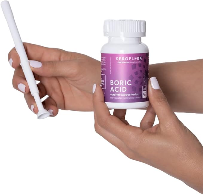 Seroflora Boric Acid 600mg Feminine Capsules Feminine pH Support Intimate Freshness for Women Fast-Dissolving Capsules (30 Count) with Applicators (28 Count)