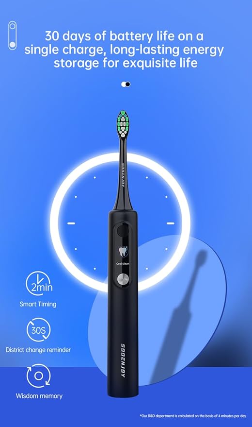 NB-1 LCD Screen Electirc Toothbrush5 Modes 5 intensities &amp DIY ModeRechargeable Sonic Electric Power Toothbrush for AdultBlack- 8 Brush Heads &amp Travel Case