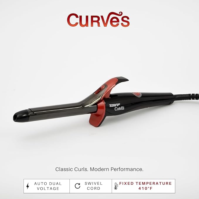 TAIFF Curves Professional Black Titanium Curling Iron – High-Performance Hair Curler &amp Rizadora para Cabello with Dual Voltage | Fixed Temperature 410°F | 3/4”