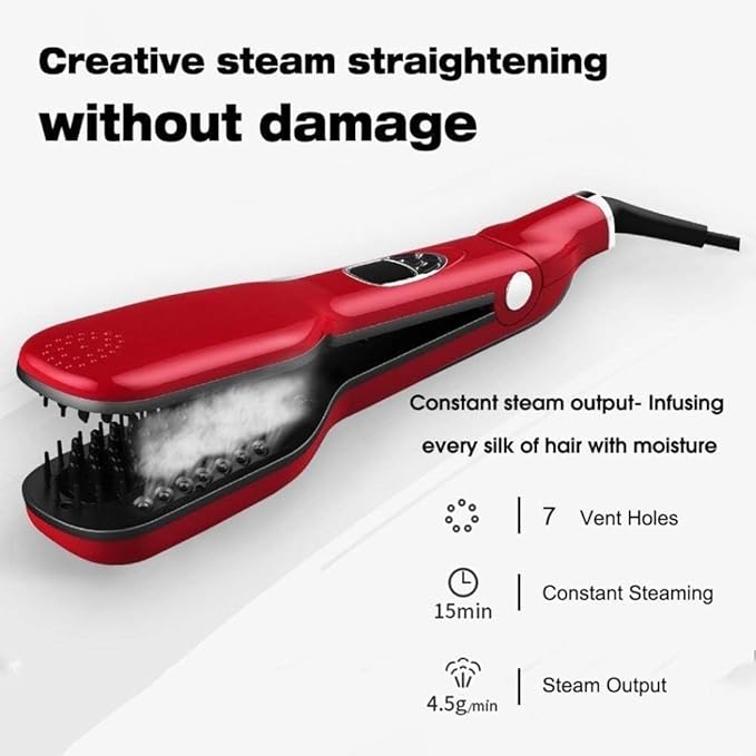 Professional Salon Steam Ceramic Hair Straightener Best 3D Ion Wet Hair Iron Straightening Brush Travel Kit Wide Hair Straightener Comb for All Women Hair Dual Voltag