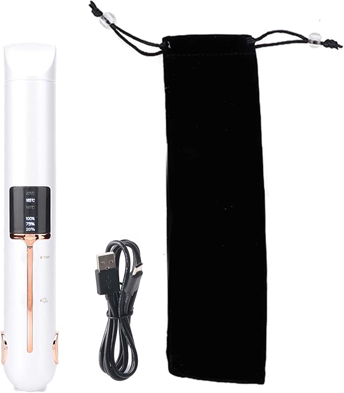 Portable Cordless Hair Straightener Curler Cordless Curling Iron with Power Bank Function 3 in 1 3D Comb Teeth Rechargeable Hair Straightener for Home or Travelling