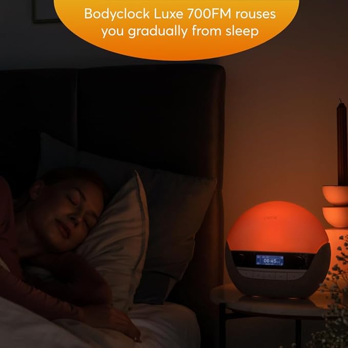 Lumie Bodyclock Luxe 700FM | Wake-Up Light with FM Radio Bluetooth Speakers Sunrise/Sunset Features and Low-Blue Light for Sleep