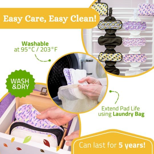 Non-Slip (Premium) High Absorbency Reusable Period Pads for Heavy Flow (6 Pack L+XL) - Leak Proof &amp Odor Free Cotton Cloth Pads for Women - High-Temp Washable Soft &amp Skin-Safe for Menstrual
