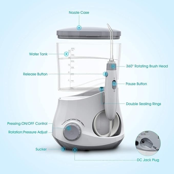 Water Flosser Professional for Teeth 600ML Dental Water Teeth Cleaner 10 Adjustable Pressure Electric Dental Pick Flosser for Teeth/Braces 5 Water Jet Tips for Family