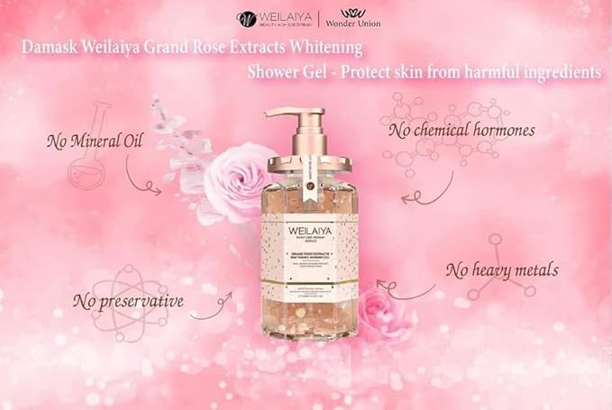 Weilaiya Damask Grand Rose Extract Shower Gel – 450mL / 15.2 fl oz – Moisturizing Body Wash with Natural Rose Essence – Gentle Hydrating Aromatherapy Cleanser for All Skin Types