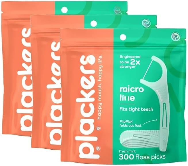 (3 Pack) Pl-Ackers Micro Mint Dental Floss Picks Fresh Mint ~ (300 Count)