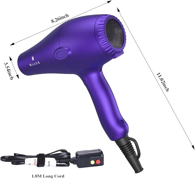 Powerful Hair Dryer- 1875W Professional Ionic Blow Dryer with 3 Attachments (Diffuser Nozzles Combs) 2 Speed 3 Heat Settings &amp Cool Shot Lightweight ALCI Safety Plug