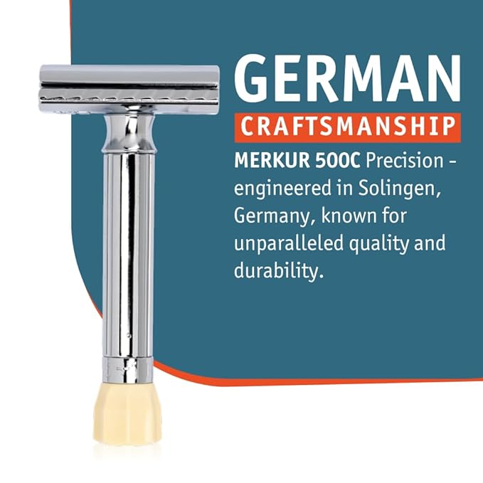 MERKUR Progress 500 Adjustable Double Edge Safety Razor - Standard Handle Adjustable Razor With Dial Made in Germany Plastic-Free Closed Comb Straight Bar
