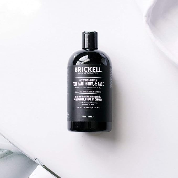 Brickell Men's Rapid Wash Natural and Organic 3 in 1 Body Wash Gel for Men 16 Ounce Spicy Citrus Scent