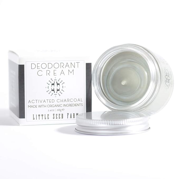 Little Seed Farm All Natural Deodorant Cream Aluminum Free Deodorant for Women or Men 2.4 Ounce - Activated Charcoal + Black Jar Sleeves