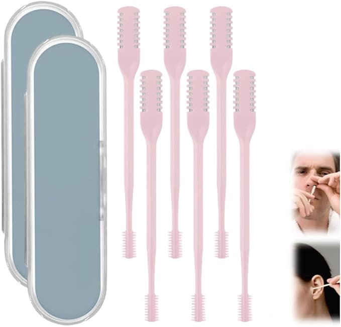 Nasal Hair Cutter 2025 Upgrade 360° Rotating Nose Hair Trimmer with Double-Sided Blade &amp Ear PickManual Nostril Hair Removal Tool for Men and Women Travel Essentials (Pink-6PCS)