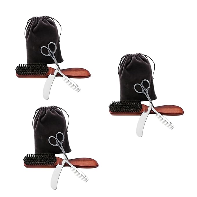 3sets Beard Care Set Brushes and Professional Beard Grooming Accessories Lightweight and Portable Comb Tool for Easy Use and Maintenance